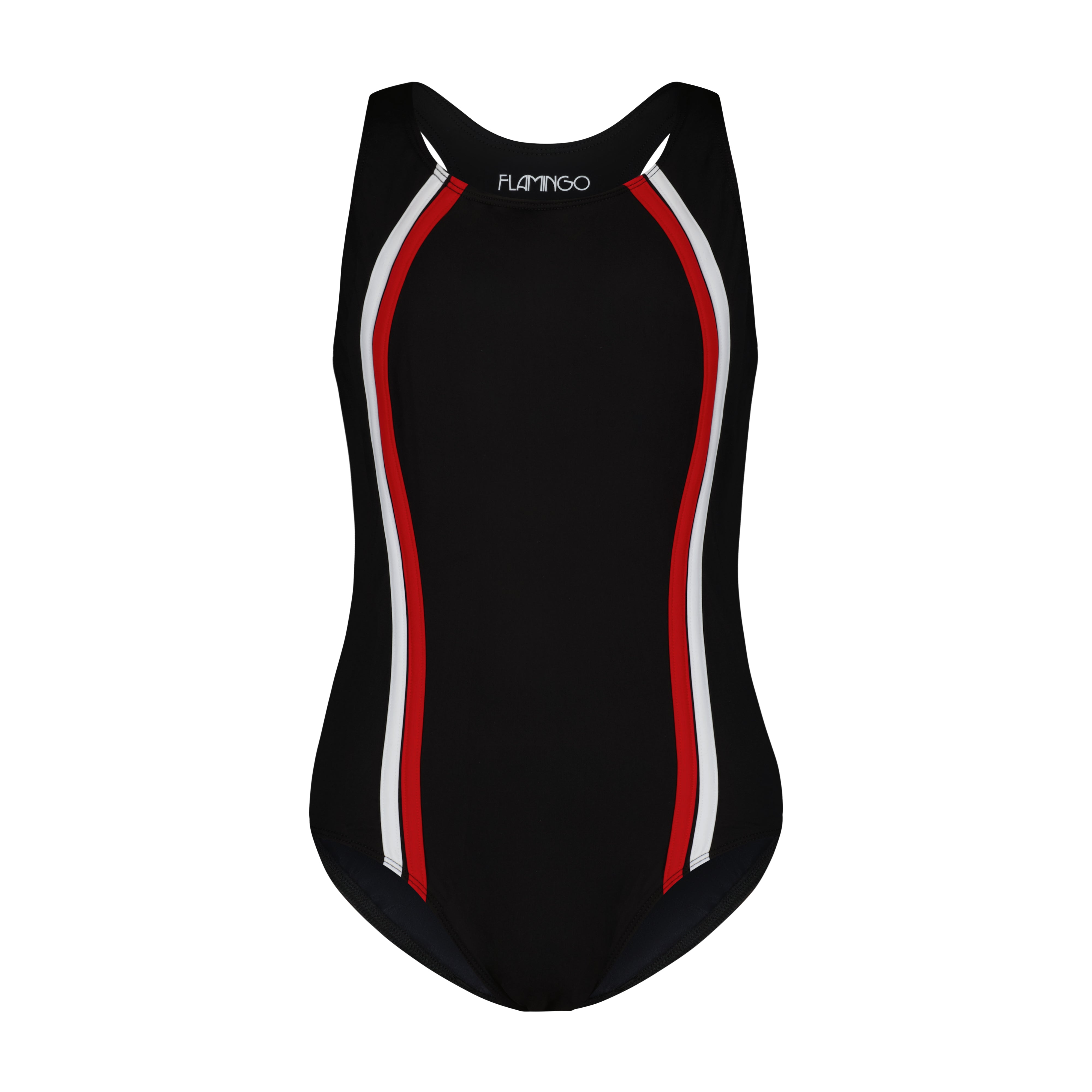 Teen One Piece Vertical Bathing Suit Red/WH - Flamingo